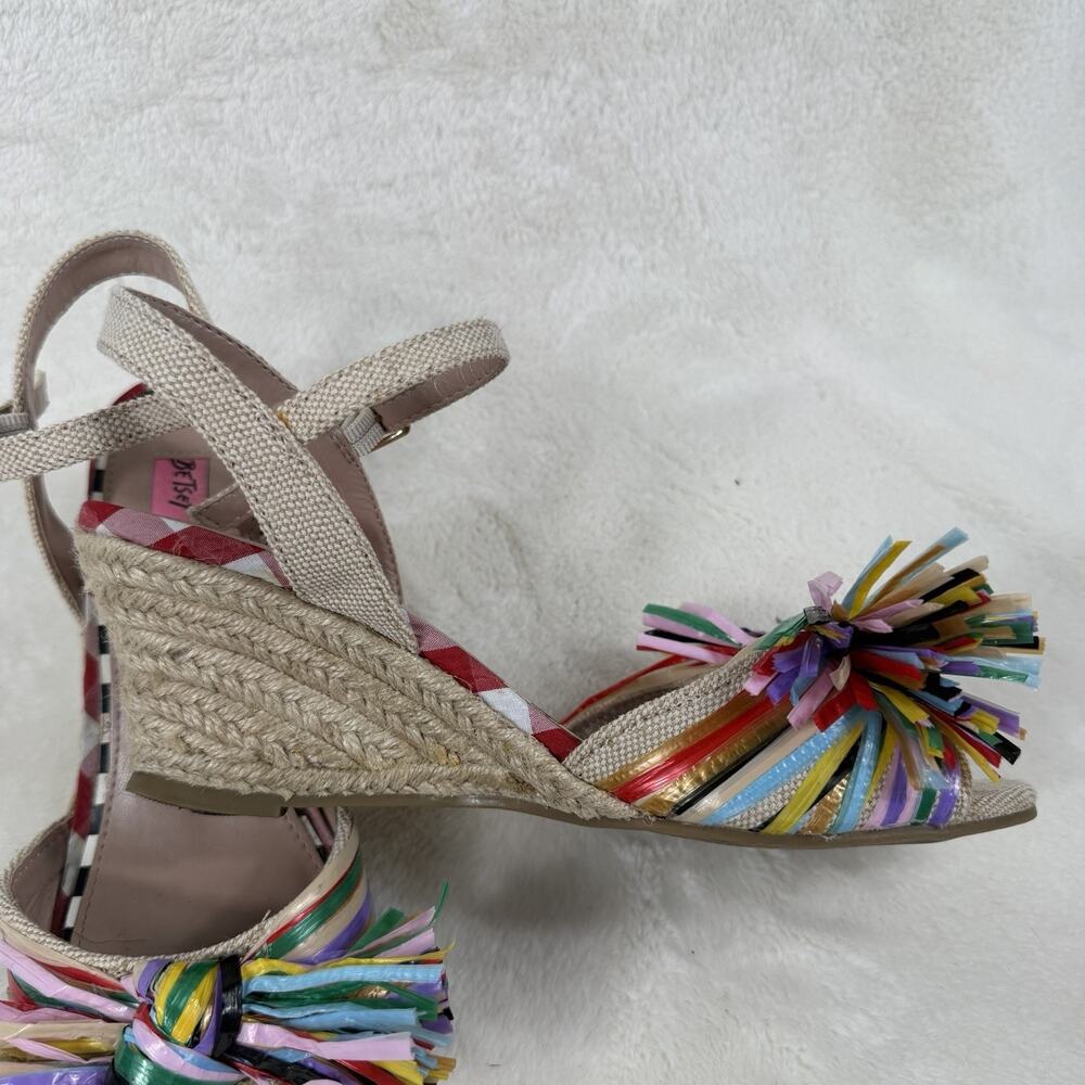Betsey Johnson Lizzo SS Raffia Wedge Sandals Womens 8M Multicolor Bow Espadrille - Picture 3 of 12